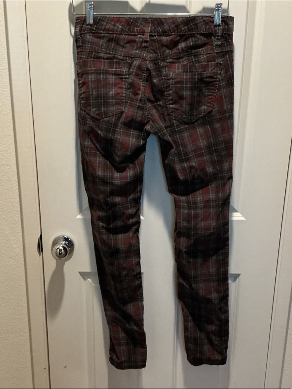 EUC FP Plaid Slim Fit Cords in Burgundy and Dark Gray - Picture 3 of 4